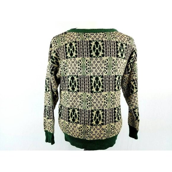 Vintage 70s Green Abstract Geometric Sweater Mens Large - Picture 1 of 4